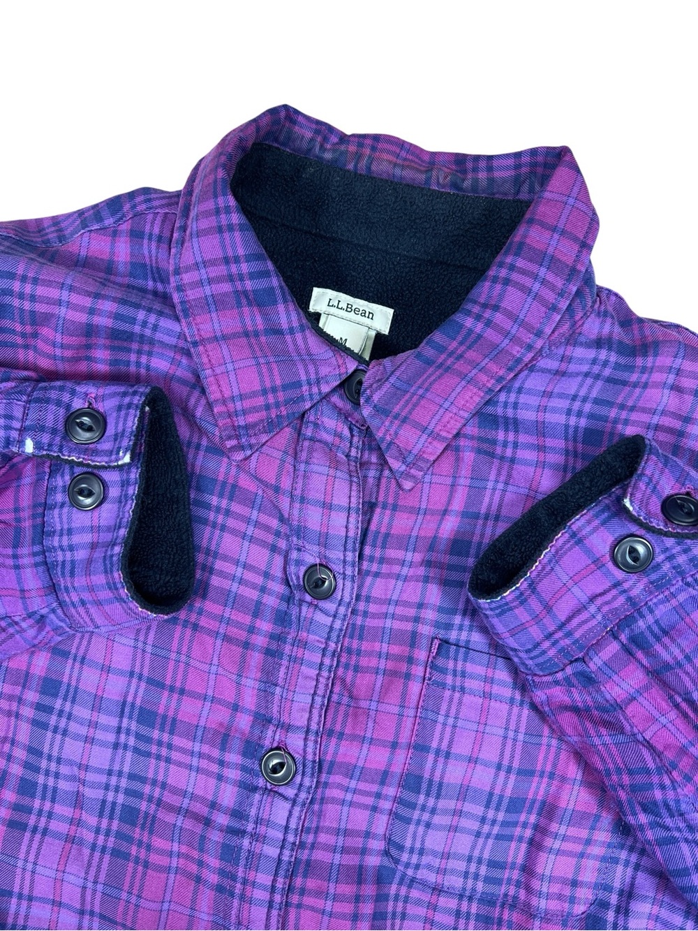 LL Bean Jacket Women’s medium purple plaid fleece lined 100% cotton light wear